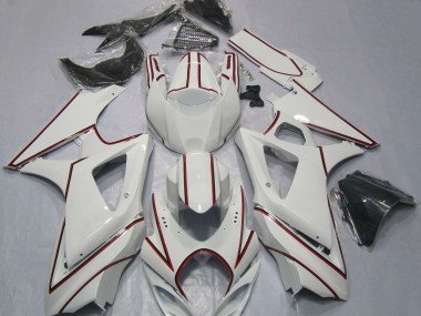 Preisgünstige Suzuki GSXR 1000 Motorrad Verkleidung 2007-2008 - Weiss mit Rot PinStreifen