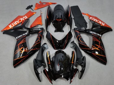 Preisgünstige Suzuki GSXR 600 / GSXR 750 Motorrad Verkleidung 2006-2007 - Glanzendes Schwarz Orange Bacardi