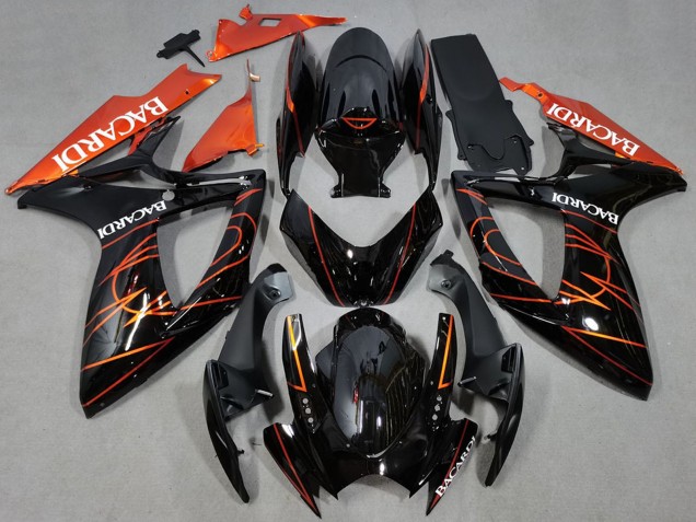 Preisgünstige Suzuki GSXR 600 / GSXR 750 Motorrad Verkleidung 2006-2007 - Glanzendes Schwarz Orange Bacardi
