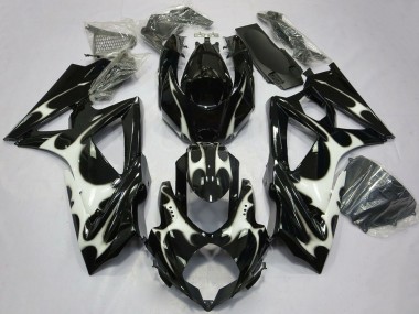 Preisgünstige Suzuki GSXR 600 / GSXR 750 Motorrad Verkleidung 2008-2010 - Glanzendes Schwarz Weiss