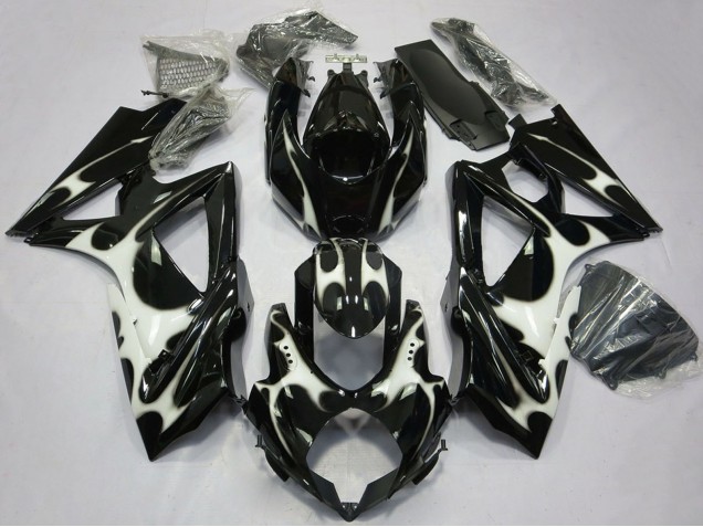 Preisgünstige Suzuki GSXR 600 / GSXR 750 Motorrad Verkleidung 2008-2010 - Glanzendes Schwarz Weiss