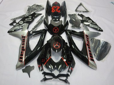 Preisgünstige Suzuki GSXR 600 / GSXR 750 Motorrad Verkleidung 2008-2010 - Glanzendes Schwarz Silber Rot Jordan 23