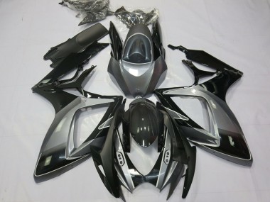 Preisgünstige Suzuki GSXR 600 / GSXR 750 Motorrad Verkleidung 2006-2007 - Grau Glanzendes Schwarz Streifen