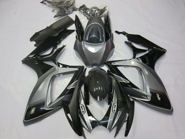 Preisgünstige Suzuki GSXR 600 / GSXR 750 Motorrad Verkleidung 2006-2007 - Grau Glanzendes Schwarz Streifen