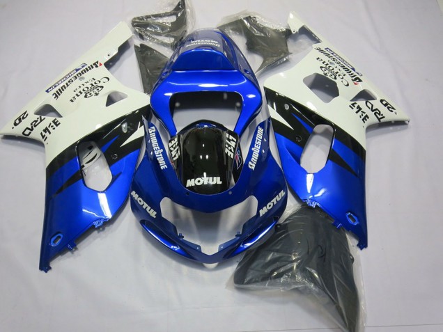 Preisgünstige Suzuki GSXR 600 / GSXR 750 Motorrad Verkleidung 2001-2003 - Weiss Blau Glanzendes Schwarz