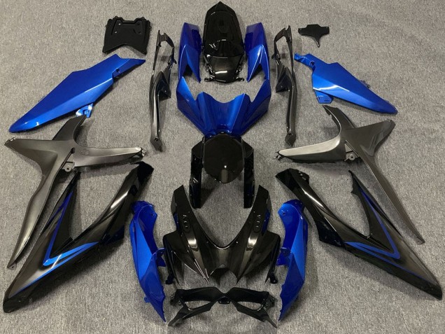 Preisgünstige Suzuki GSXR 600 / GSXR 750 Motorrad Verkleidung 2008-2010 - Blau Grau Glanzendes Schwarz
