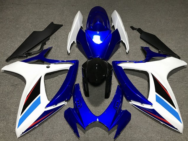 Preisgünstige Suzuki GSXR 600 / GSXR 750 Motorrad Verkleidung Kit 2006-2007 - Weiss Blau Glanzendes Schwarz