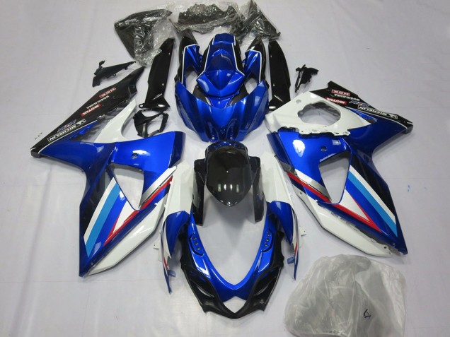 Preisgünstige Suzuki GSXR 600 / GSXR 750 Motorrad Verkleidung 2008-2010 - Blau Weiss Glanzendes Schwarz Rot
