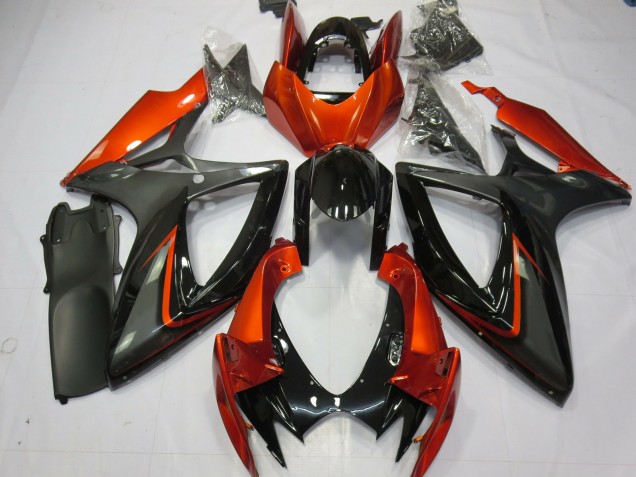 Preisgünstige Suzuki GSXR 600 / GSXR 750 Motorrad Verkleidung 2006-2007 - Burnt Orange Grau Glanzendes Schwarz