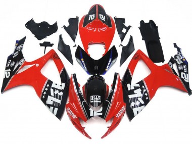 Preisgünstige Suzuki GSXR 600 / GSXR 750 Motorrad Verkleidung 2006-2007 - Rot Glanzendes Schwarz Weiss