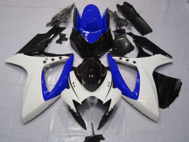 Preisgünstige Suzuki GSXR 600 / GSXR 750 Motorrad Verkleidung 2006-2007 - Weiss Blau Glanzendes Schwarz Stern