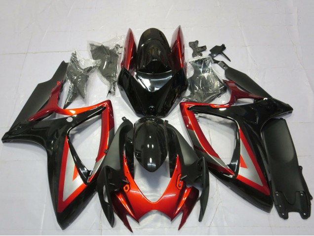 Preisgünstige Suzuki GSXR 600 / GSXR 750 Motorrad Verkleidung 2006-2007 - Glanzendes Schwarz Rot Silber