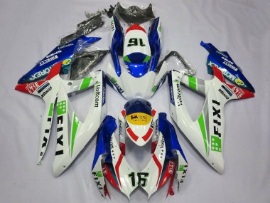 Preisgünstige Suzuki GSXR 600 / GSXR 750 Motorrad Verkleidung 2008-2010 - Weiss Blau Grun Gelb Rot Fixi 16