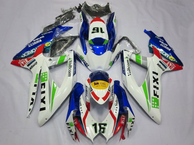 Preisgünstige Suzuki GSXR 600 / GSXR 750 Motorrad Verkleidung 2008-2010 - Weiss Blau Grun Gelb Rot Fixi 16