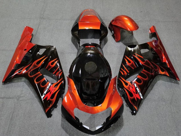 Preisgünstige Suzuki GSXR 600 / GSXR 750 Motorrad Verkleidung 2001-2003 - Glanzendes Schwarz Orange Flamme