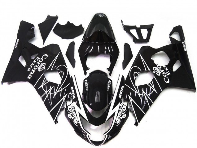 Preisgünstige Suzuki GSXR 600 / GSXR 750 Motorrad Verkleidung 2004-2005 - Glanzendes Schwarz Weiss Corona Stil