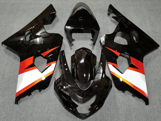 Preisgünstige Suzuki GSXR 600 / GSXR 750 Motorrad Verkleidung 2004-2005 - Glanzendes Schwarz Orange Weiss