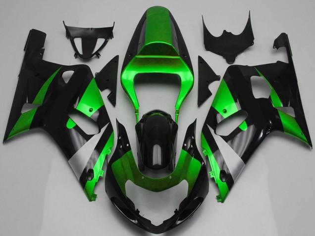 Preisgünstige Suzuki GSXR 600 / GSXR 750 Motorrad Verkleidung 2001-2003 - Grun Silber Glanzendes Schwarz