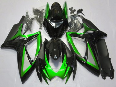 Preisgünstige Suzuki GSXR 600 / GSXR 750 Motorrad Verkleidung 2006-2007 - Grun Glanzendes Schwarz Matt Schwarz