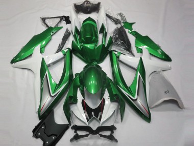 Preisgünstige Suzuki GSXR 600 / GSXR 750 Motorrad Verkleidung 2008-2010 - Weiss Grun Silber Glanzendes Schwarz