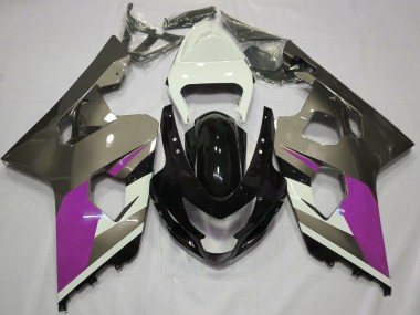 Preisgünstige Suzuki GSXR 600 / GSXR 750 Motorrad Verkleidung 2004-2005 - Weiss Rosa Grau Glanzendes Schwarz