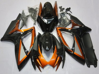 Preisgünstige Suzuki GSXR 600 / GSXR 750 Motorrad Verkleidung 2006-2007 - Orange Glanzendes Schwarz Matt Schwarz