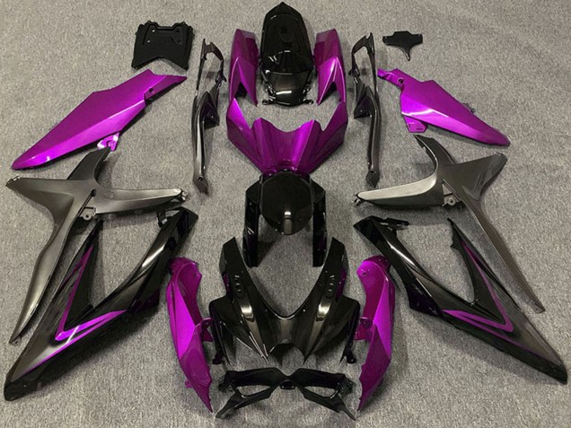 Preisgünstige Suzuki GSXR 600 / GSXR 750 Motorrad Verkleidung 2008-2010 - Rosa Glanzendes Schwarz Matt Schwarz