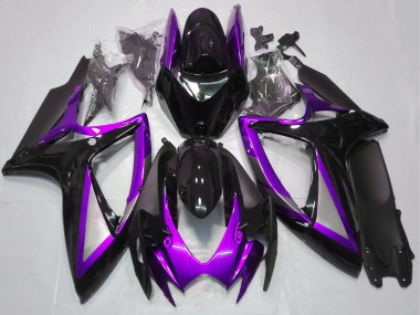 Preisgünstige Suzuki GSXR 600 / GSXR 750 Motorrad Verkleidung 2006-2007 - Lila Glanzendes Schwarz Matt Schwarz