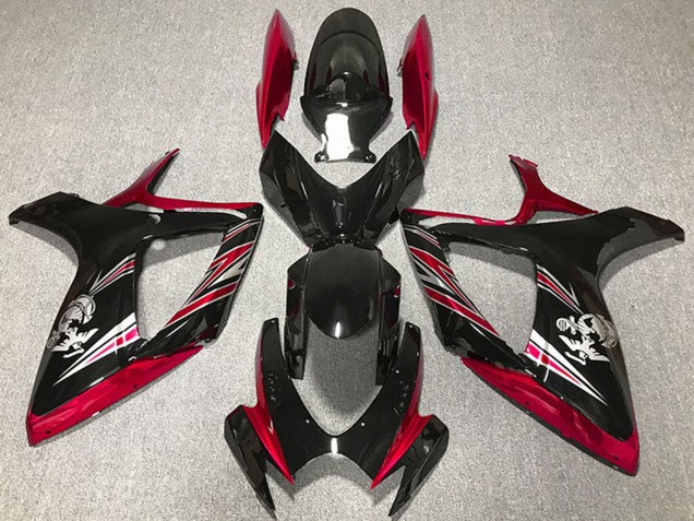 Preisgünstige Suzuki GSXR 600 / GSXR 750 Motorrad Verkleidung 2006-2007 - Rot Glanzendes Schwarz