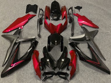 Preisgünstige Suzuki GSXR 600 / GSXR 750 Motorrad Verkleidung 2008-2010 - Rot Glanzendes Schwarz Matt Schwarz