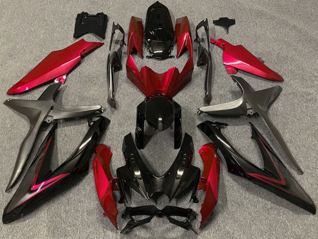 Preisgünstige Suzuki GSXR 600 / GSXR 750 Motorrad Verkleidung 2008-2010 - Rot Glanzendes Schwarz Matt Schwarz