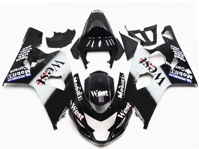 Preisgünstige Suzuki GSXR 600 / GSXR 750 Motorrad Verkleidung 2004-2005 - Glanzendes Schwarz Weiss West OEM Stil