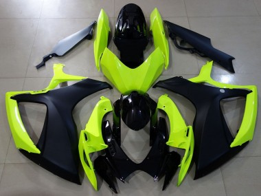 Preisgünstige Suzuki GSXR 600 / GSXR 750 Motorrad Verkleidung 2006-2007 - Neon Gelb Glanzendes Schwarz Matt Schwarz