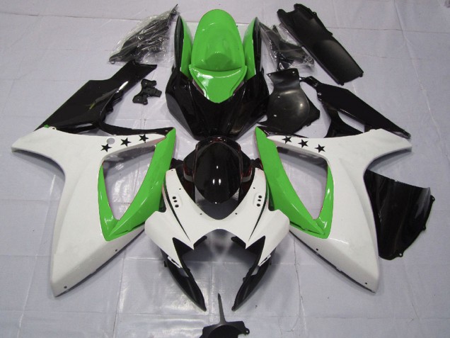 Preisgünstige Suzuki GSXR 600 / GSXR 750 Motorrad Verkleidung 2006-2007 - Grun Weiss Glanzendes Schwarz Stern