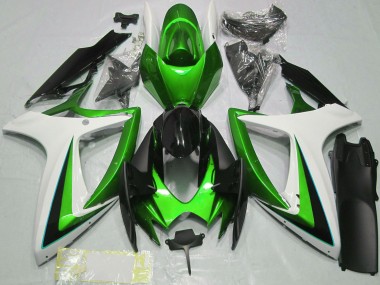 Preisgünstige Suzuki GSXR 600 / GSXR 750 Motorrad Verkleidung 2006-2007 - Grun Weiss Glanzendes Schwarz