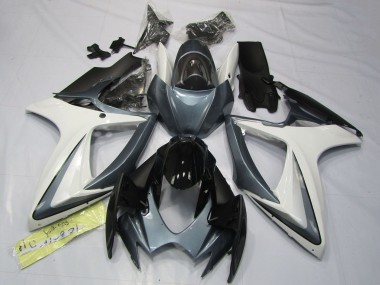 Preisgünstige Suzuki GSXR 600 / GSXR 750 Motorrad Verkleidung 2006-2007 - Weiss Grau Glanzendes Schwarz