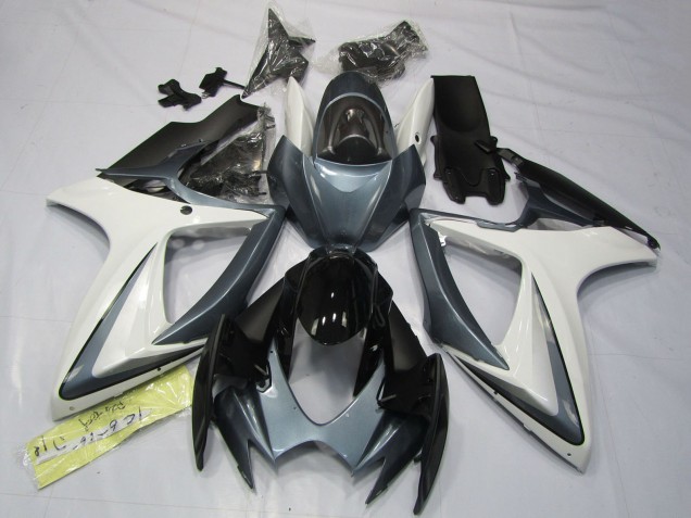 Preisgünstige Suzuki GSXR 600 / GSXR 750 Motorrad Verkleidung 2006-2007 - Weiss Grau Glanzendes Schwarz