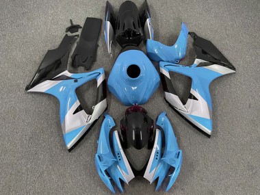 Preisgünstige Suzuki GSXR 600 / GSXR 750 Motorrad Verkleidung 2006-2007 - Hellblau Weiss Glanzendes Schwarz