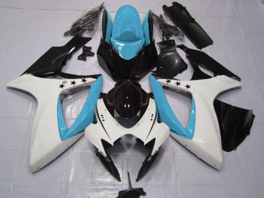 Preisgünstige Suzuki GSXR 600 / GSXR 750 Motorrad Verkleidung 2006-2007 - Hellblau Weiss Glanzendes Schwarz Stern