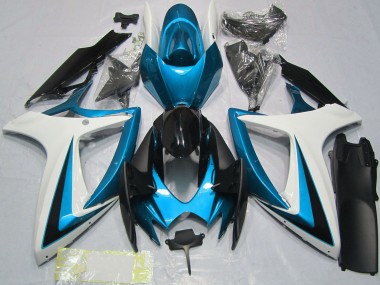 Preisgünstige Suzuki GSXR 600 / GSXR 750 Motorrad Verkleidung 2006-2007 - Weiss Blau Glanzendes Schwarz