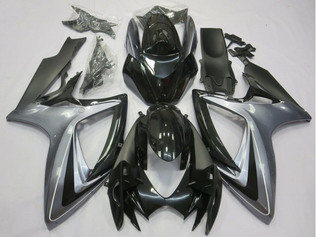 Preisgünstige Suzuki GSXR 600 / GSXR 750 Motorrad Verkleidung 2006-2007 - Silber Glanzendes Schwarz Matt Schwarz