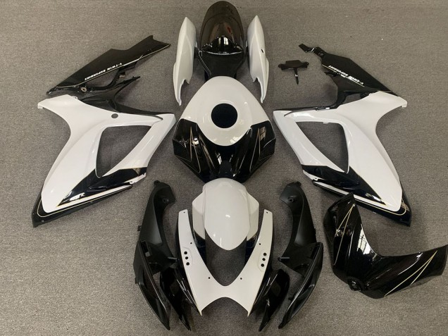 Preisgünstige Suzuki GSXR 600 / GSXR 750 Motorrad Verkleidung 2006-2007 - Weiss Glanzendes Schwarz