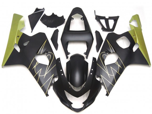 Preisgünstige Suzuki GSXR 600 / GSXR 750 Motorrad Verkleidung 2004-2005 - Matt Schwarz Gold Corona