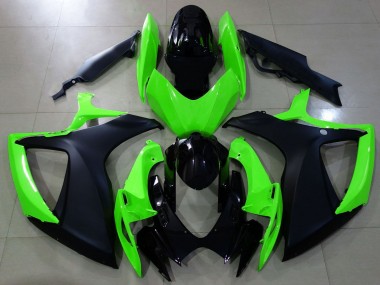 Preisgünstige Suzuki GSXR 600 / GSXR 750 Motorrad Verkleidung 2006-2007 - Grun Glanzendes Schwarz Matt Schwarz