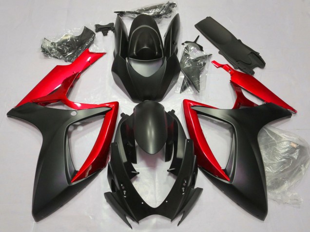 Preisgünstige Suzuki GSXR 600 / GSXR 750 Motorrad Verkleidung 2006-2007 - Matt Schwarz Rot