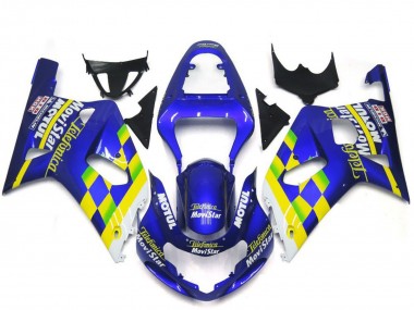 Preisgünstige Suzuki GSXR 600 / GSXR 750 Motorrad Verkleidung 2001-2003 - Blau Gelb Grun Weiss MoviStar