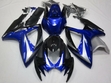 Preisgünstige Suzuki GSXR 600 / GSXR 750 Motorrad Verkleidung 2006-2007 - Blau Silber Glanzendes Schwarz OEM Stil