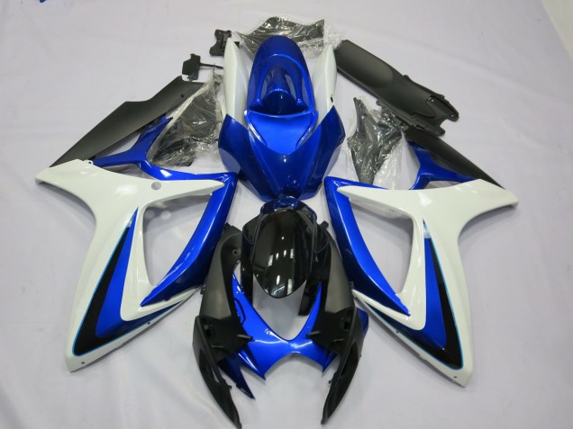 Preisgünstige Suzuki GSXR 600 / GSXR 750 Motorrad Verkleidung 2006-2007 - Weiss Blau Glanzendes Schwarz OEM Stil