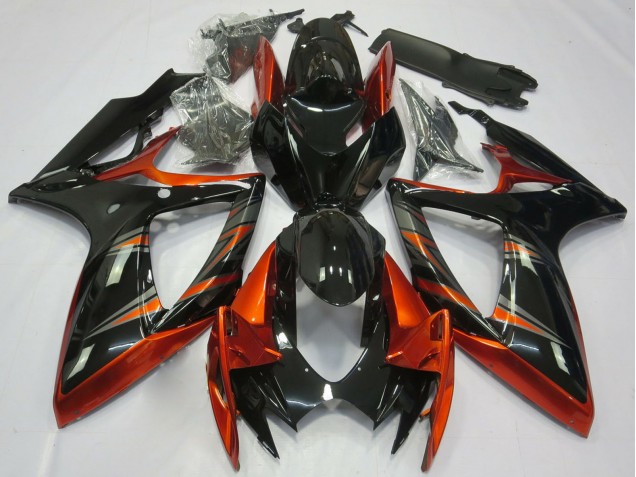 Preisgünstige Suzuki GSXR 600 / GSXR 750 Motorrad Verkleidung 2006-2007 - Orange Glanzendes Schwarz
