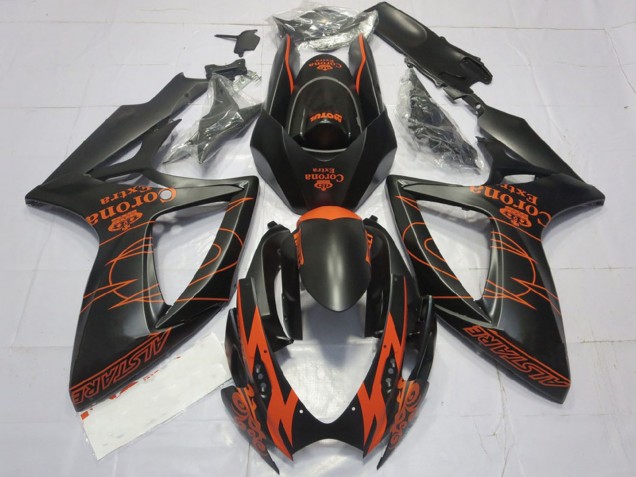 Preisgünstige Suzuki GSXR 600 / GSXR 750 Motorrad Verkleidung 2006-2007 - Matt Schwarz Orange Corona Extra Alstare Motul